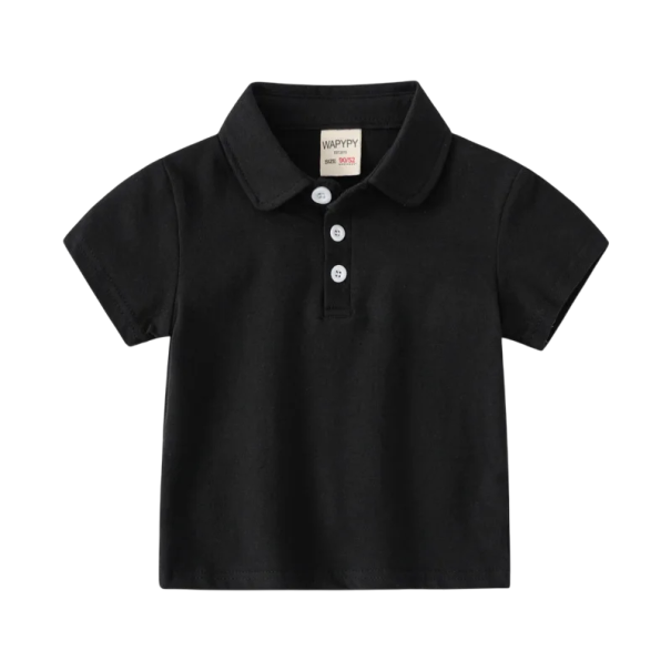 Polo-shirt pour garçon avec col et boutons Manches courtes T-shirt en coton avec col noir 2