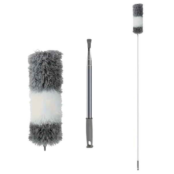 Pólo telescópico extra longo 42–280 cm Escova cinza lavável com cabeça flexível 40×16 cm Limpeza reutilizável para tetos e móveis 1