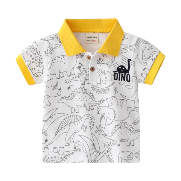 Polokošile infantil para niño con cuello y motivo de dinosaurios de manga corta Camiseta de algodón con botones hasta la mitad Unicolor en varios colores gris 5