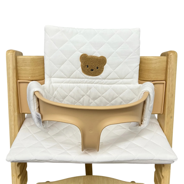 Polštářky na jídelní židličku protiskluzové Sedák 40 x 24 x 1 cm i opěrka 35 x 24 x 1 cm Nylon s PP bavlnou Bílá barva s medvídkem 1