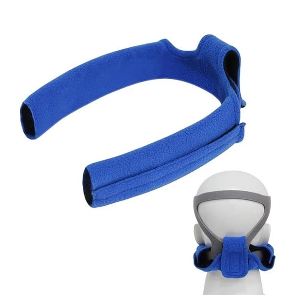 Polstrovaný krční návlek na popruhy masky CPAP 45 x 18,5 cm se suchými zipy modrý na ochranu pokožky krku a tváří při spánku 1