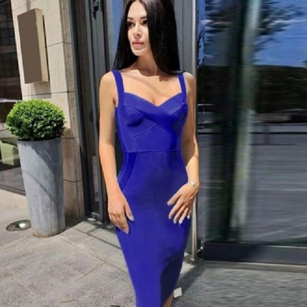 Polvipituinen sideharsomekko sininen S