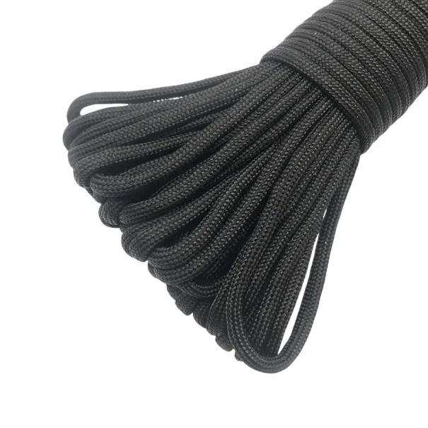 Polyesterinen paracord-köysi 5 m Paksuus 4 mm Kestävä köysi ulkoilmaaktiviteetteihin Leirintä Vaellus Rannekkeiden valmistus ja selviytymiskäyttö musta