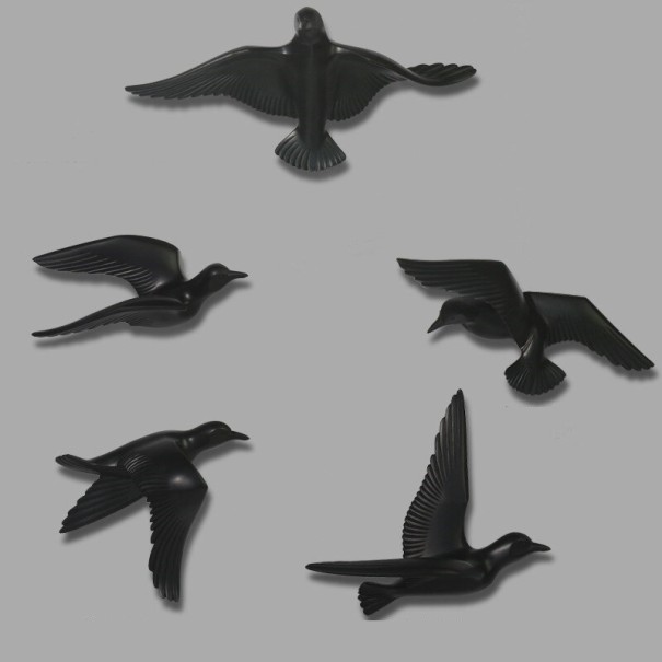 Pombo decorativo de parede 5 unid preto