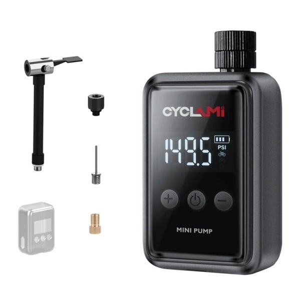 Pompă de aer pentru bicicletă electrică, 150 PSI, portabilă, MINI, inflator, 75x51 mm, compresor reîncărcabil, valvă Schrader Presta, manometru negru