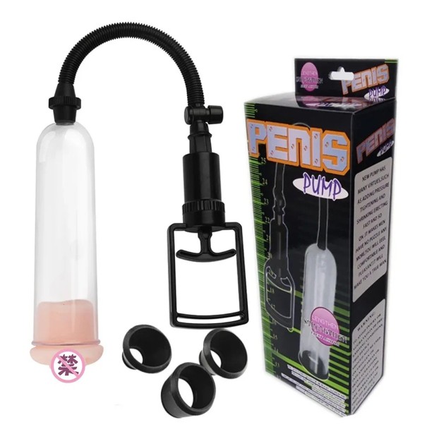 Pompa de vacuum pentru marirea penisului 18,5 cm cu 4 atasamente inclusiv vagin artificial si maneta de mana pentru stimularea vacuumului, ambalaj discret 1