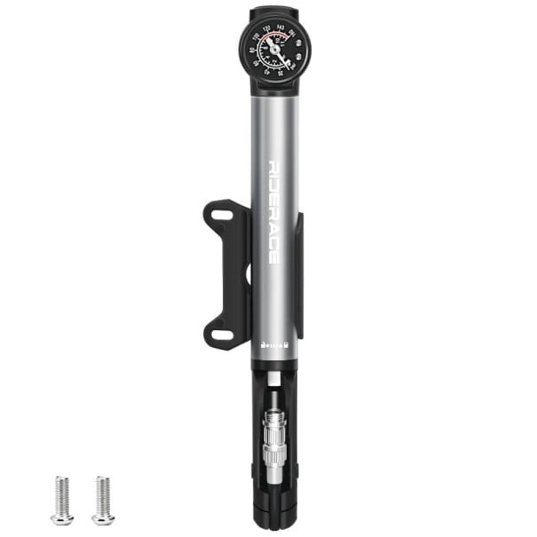 Pompă manuală pentru biciclete cu manometru 275 x 37,8 mm, umflator portabil de înaltă presiune pentru anvelope Presta Schrader AV FV, corp gri