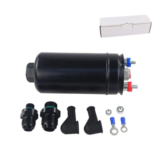 Pompa paliwowa 12 V 125 x 60 mm 370 l/h przy 3 barach Samochodowa elektryczna pompa paliwowa M18x1,5 wejście M12x1,5 wyjście max 8 bar 1