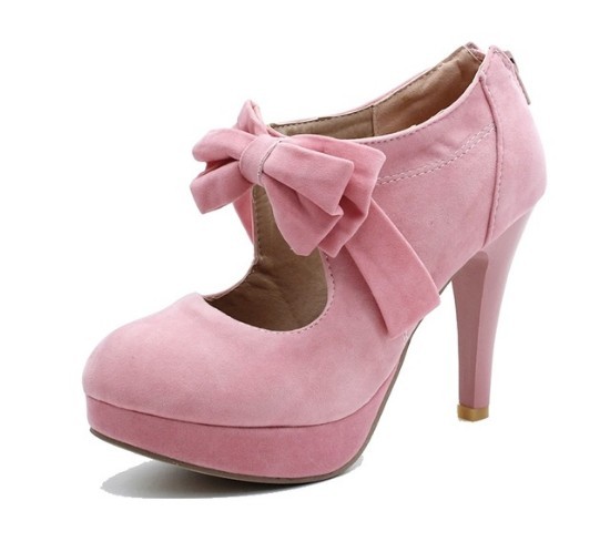 Pompele elegante din piele de căprioară cu o panglică roz 41