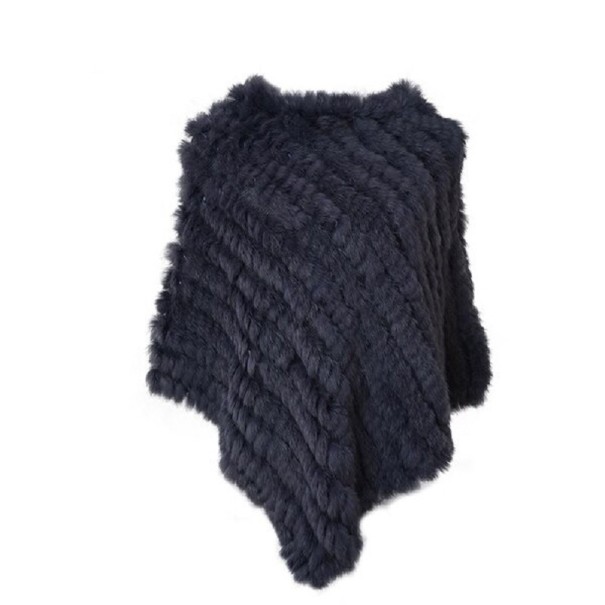 Poncho de damă din blană de iepure P2256 albastru inchis