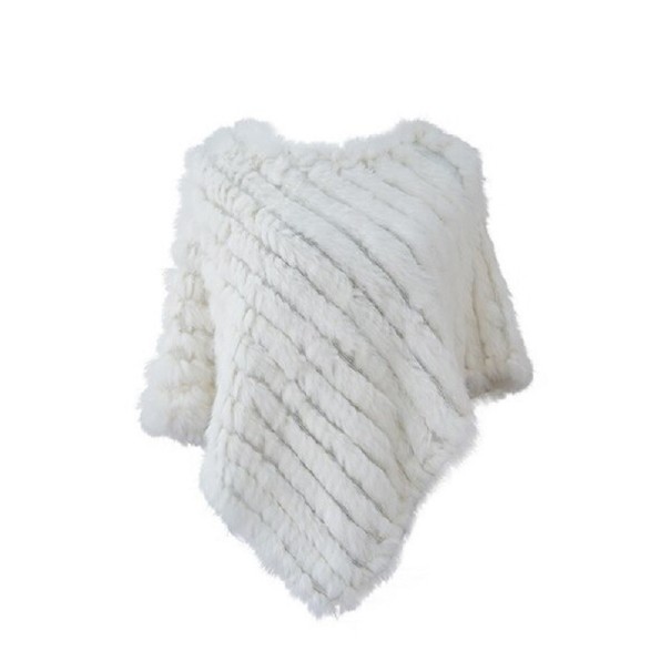 Poncho de piel de conejo para mujer P2256 blanco