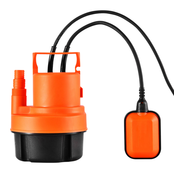 Ponorné vodní čerpadlo 320 W s průtokem 6000 l/h a výtlakem 7 m o rozměrech 162 x 162 x 228 mm s plovákovým spínačem v oranžové barvě 1