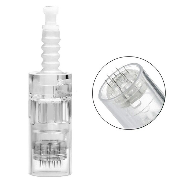 Pontos de agulha para dermapen em estojo protetor 10 pcs Cabeçotes de 9 agulhas intercambiáveis para caneta de microagulhamento Recargas para ferramenta de mesoterapia Compatível com a maioria dos dermapens 1