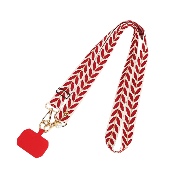 Popruh na mobilný telefón Nastaviteľný popruh na krk alebo cez rameno Perlový prívesok Šnúra proti strate telefónu červená