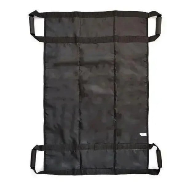 Popruh na přenos pacienta s madly polohovací podložka rozměr 110 x 70 cm pro přesun seniorů a nemobilních osob z lůžka i na vozík černá