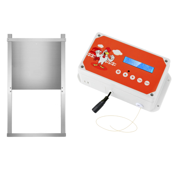 Porta automática para galinheiro com acessórios Porta automática de galinheiro com controlo remoto 58 x 32 cm 1