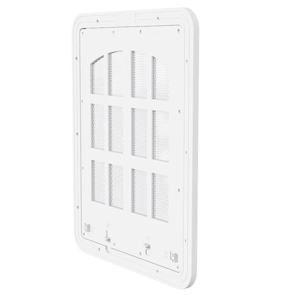 Porta grande para cães e gatos 40 x 50 cm Configuração de quatro modos de passagem com fechos Klapka com rede e estrutura com furos branco