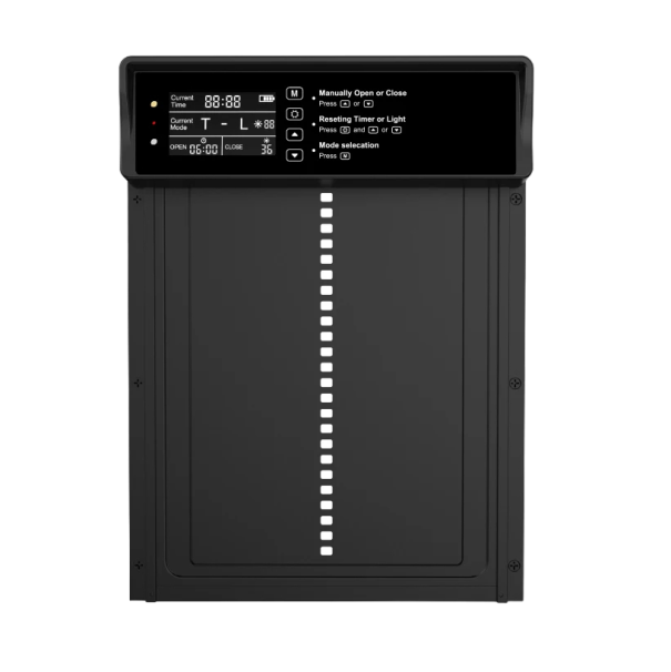 Porta solar para galinheiro com temporizador e sensor de luz Porta de galinha autoabridora com controlo remoto 33 x 24,3 cm 1