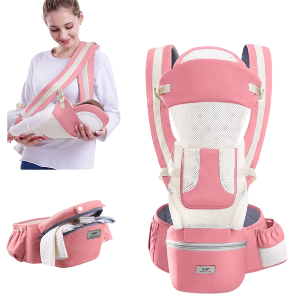 Portabebés ergonómico multifuncional con asiento y espacio de almacenamiento Portabebés para bebés y niños pequeños Transporte combinado rosa