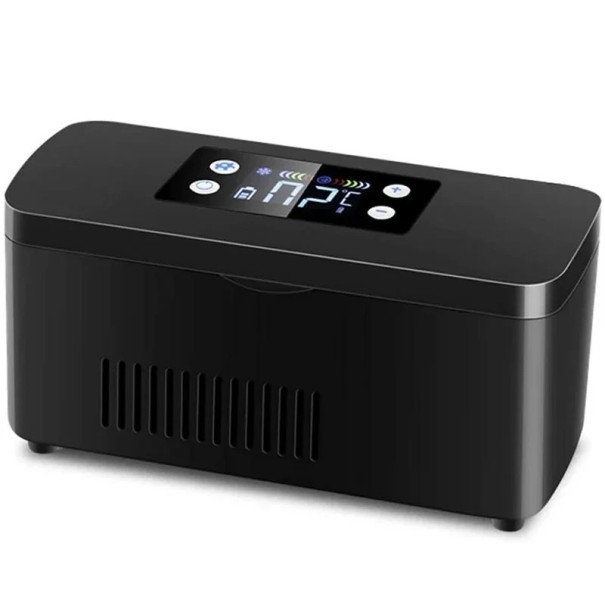 Portable Medicine Refrigerator Display and Temperature Setting Internal Space 17.8 x 5.3 x 2.5 cm Power Supply 220 V USB and Power Bank Black 1