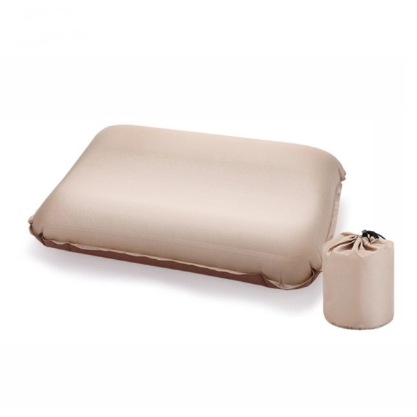 Portable Self-Inflating Pillow 46 x 30 x 9 cm 3D Ultralight Travel Pillow Camping Sleeping Inflatable Mat Compact Packing 15 x 22 cm beige
