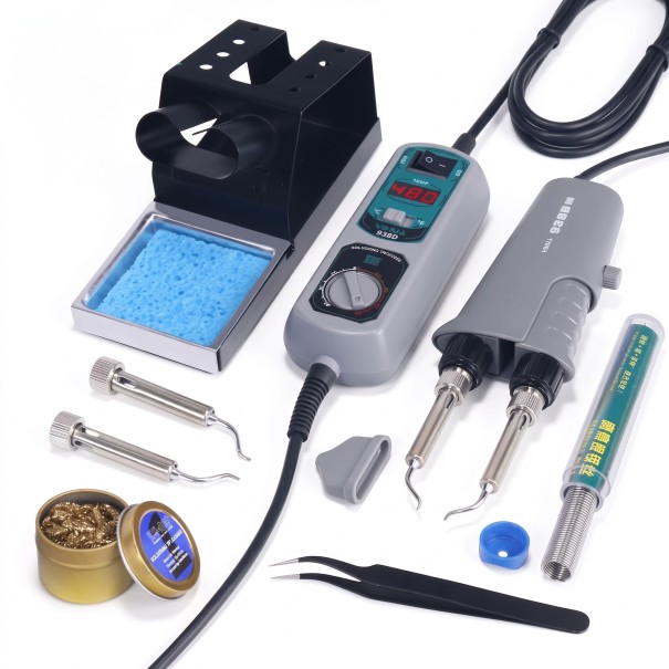 Portable Soldering Tweezers with Digital Display and Temperature Control with Stand and Spare Tips in Grey for SMD Chip Desoldering 1