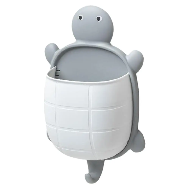 Portacepillos de dientes de 19 cm con diseño de tortuga, organizador de baño con dibujos animados, soporte para cepillos de dientes gris