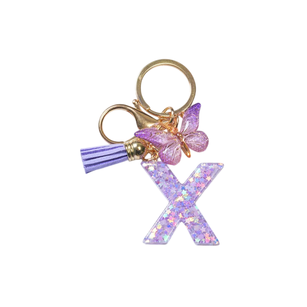 Portachiavi 4 cm Portachiavi in resina Iniziali viola e farfalla Decorazione per borsa zaino Regalo per donne X