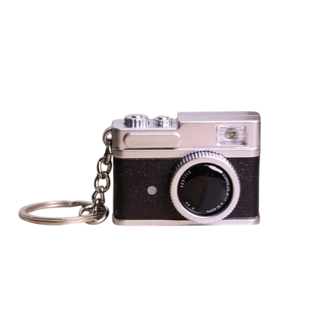 Portachiavi 6 cm Mini fotocamera con flash luminoso Effetti sonori Plastica metallo Portachiavi decorativo per bambini e adulti nero