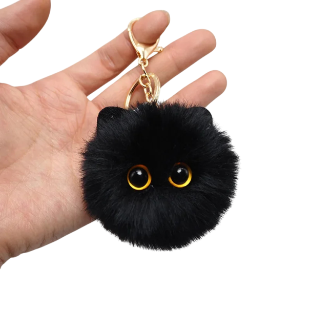 Portachiavi con gattino di peluche Taglia universale Anello metallico per chiavi Portachiavi carino per zaino nero