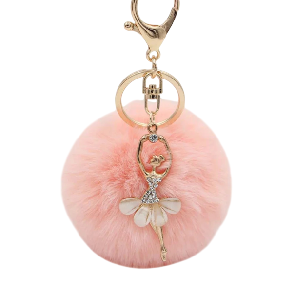 Portachiavi con pallina di peluche e ballerina 8 cm Lega metallica Peluche Elegante ciondolo per chiavi borsa zaino accessorio di moda albicocca
