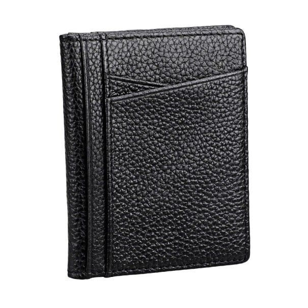 Portafoglio da viaggio per documenti e carte in pelle di vera e poliestere Tasca frontale per carta Due scomparti interni Design pieghevole nero