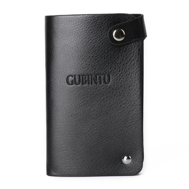 Portafoglio da viaggio per documenti in ecopelle Fogli interni con tasche per carte Chiusura con bottone automatico Superficie granulosa nero