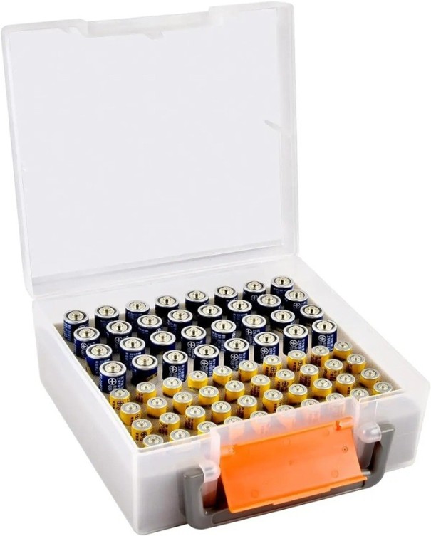 Portapilas para 32 pilas AA y 40 pilas AAA Colores neutros Organizador de almacenamiento con compartimentos para un almacenamiento de pilas blanco