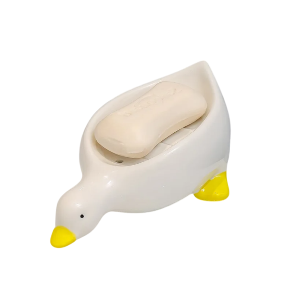 Portasapone 18×9 cm Portasapone a forma di anatra con scarico automatico Portaoggetti creativo per bagno e lavabo bianco
