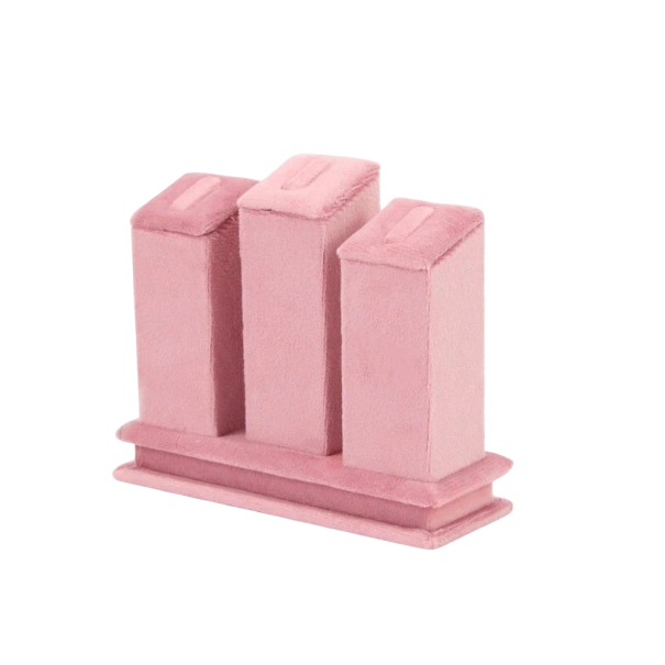 Porte-bijoux en velours pour bagues 3 en 1 velours rose 13 × 10 × 4,5 cm présentoir à bijoux support pour bagues 1