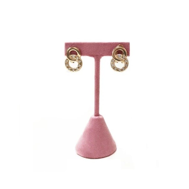 Porte-boucles d'oreilles en velours en forme de T 10 × 4 cm support en velours rose présentoir à bijoux support de table pour exposer des boucles 1