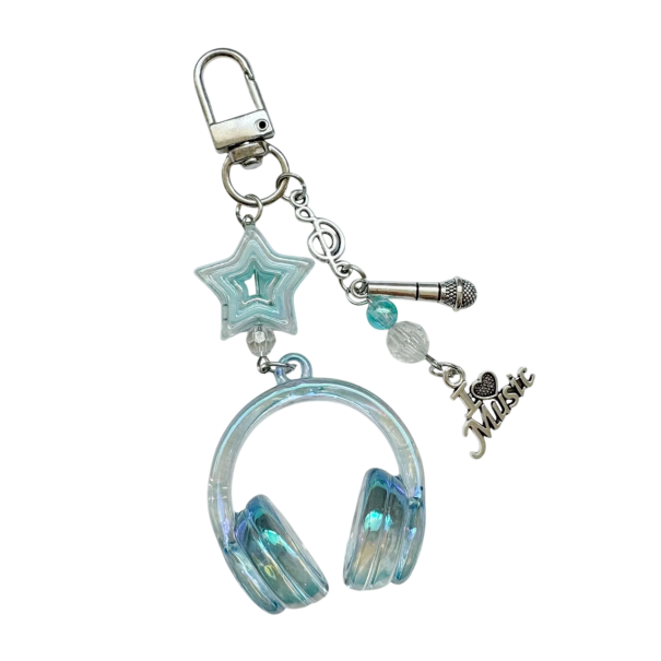 Porte-chaves 5 cm Auriculares Transparentes Mini microfone Estrela Decoração plástica para mochila Bolsa Acessório musical azul
