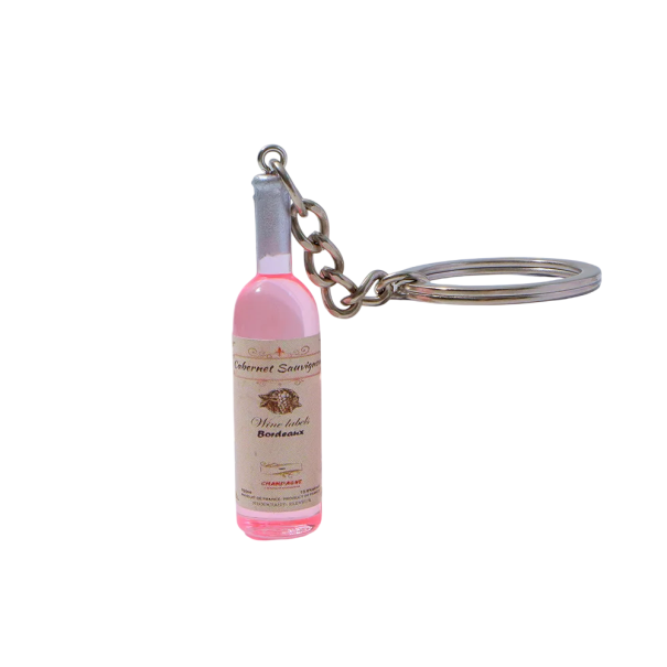 Porte-chaves com garrafa de vinho 5 cm Garrafa mini em plástico Adorno para chaves mochila mala Presente original para amantes de vinho rosa