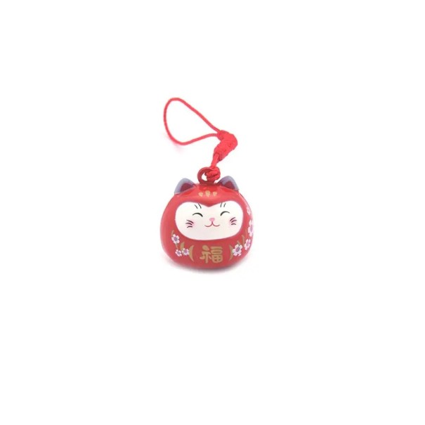 Porte-clés 8 cm Chat japonais de la chance Maneki Neko Décoration en cuivre Talisman de chance pour clés Sac à dos Sac à main rouge