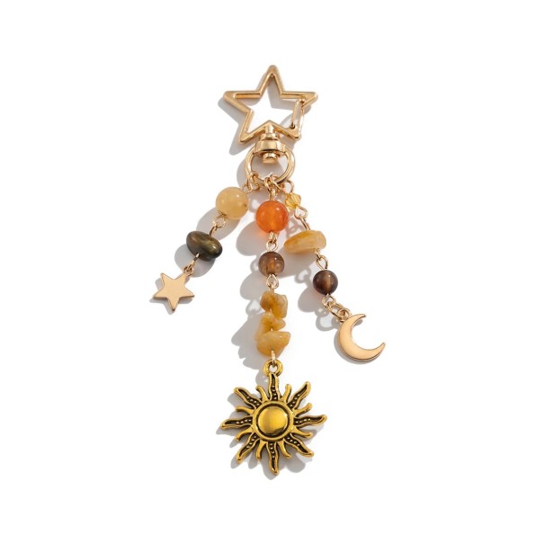 Porte-clés de 10 cm avec perles et étoile Perles en verre Pierre Alliage métallique Pendentif décoratif pour clés sac à main sac à dos doré