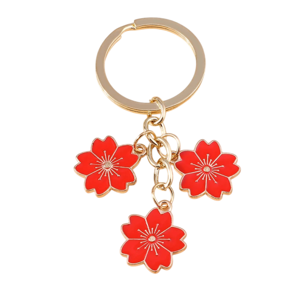 Porte-clés en alliage de zinc Motif floral Porte-clés en métal pour clés sac à main sac à dos Élégant accessoire décoratif rouge
