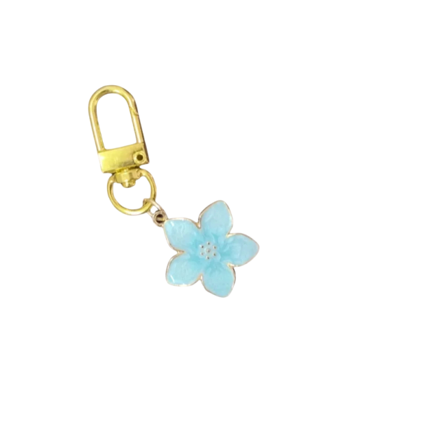 Porte-clés en alliage de zinc Taille universelle Motif fleur Porte-clés en métal pour sac à main sac à dos Accessoire élégant Cadeau pour femmes bleu