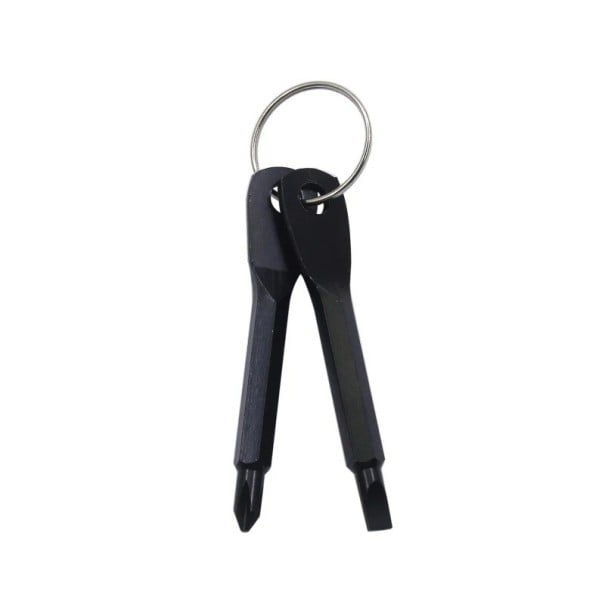 Porte-clés en métal avec un ensemble de 2 mini tournevis plat et cruciforme avec un anneau pour suspendre pour de petites réparations et un usage noir