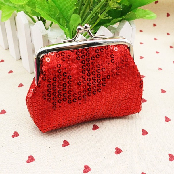 Porte-monnaie à pièces pour femmes avec paillettes J3101 rouge