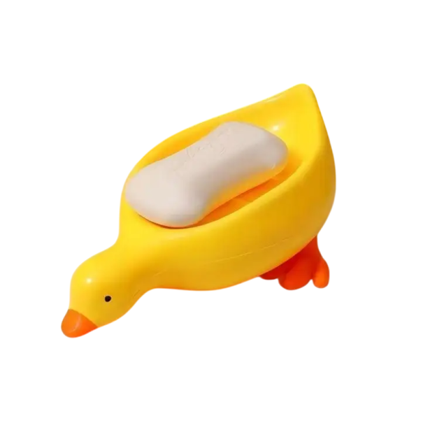 Porte-savon 18 × 9 cm en forme de canard mignon, plateau de salle de bain auto-drainant, support créatif pour baignoire et lavabo jaune