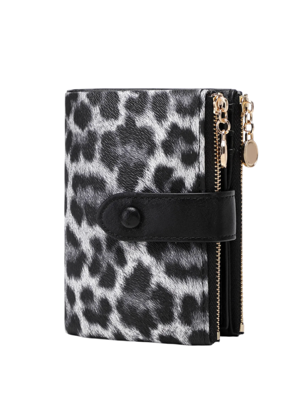 Portefeuille dépliant pour femmes 13 x 9 x 3 cm Espace de rangement pour cartes et espèces Cuir synthétique Motif léopard Accessoire stylé noir