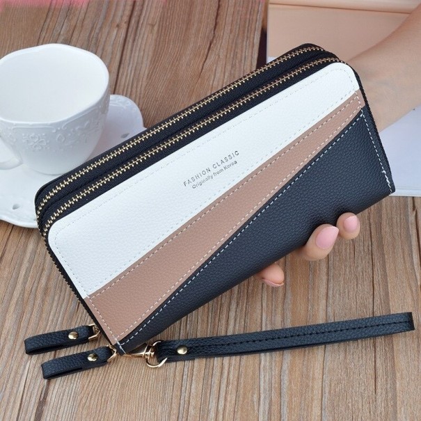 Portefeuille en cuir double pour femmes J104 noir