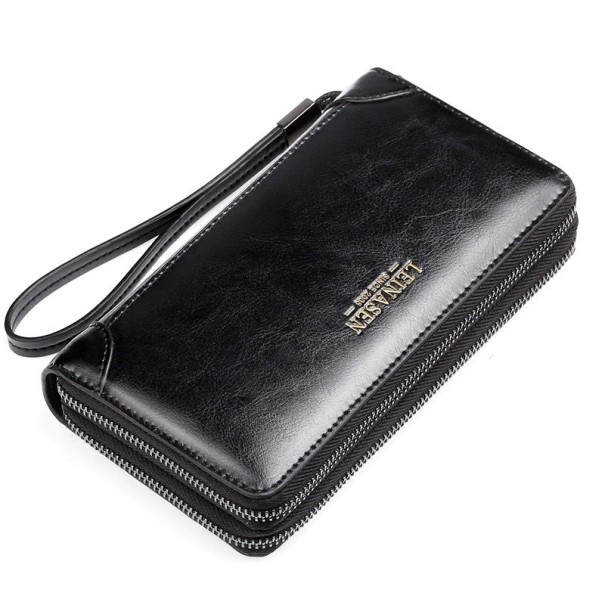 Portefeuille en cuir double pour homme M536 noir
