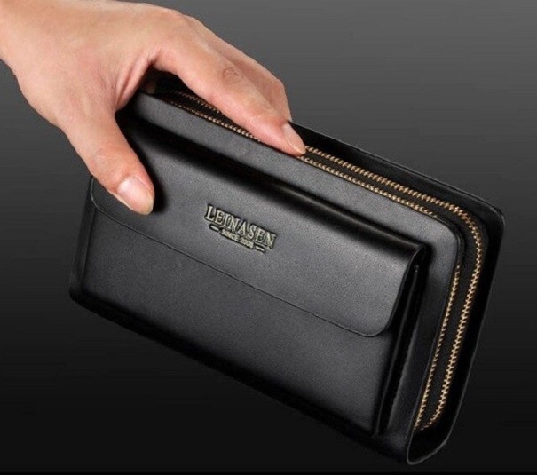 Portefeuille en cuir double pour homme M589 noir